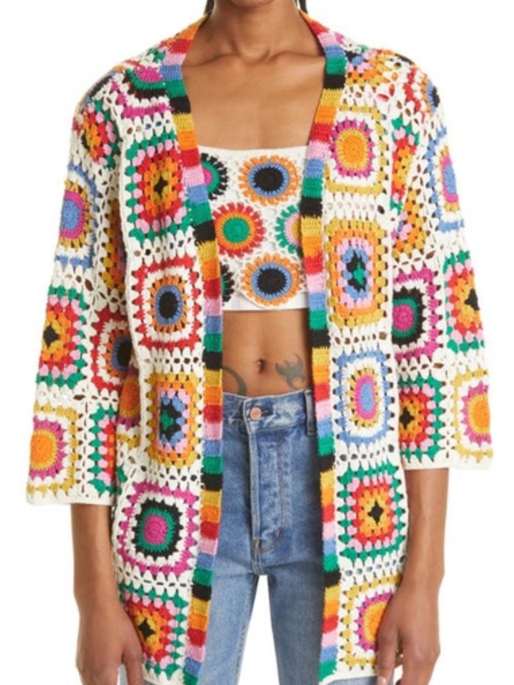 Farm Rio Rainbow Crochet Cardigan